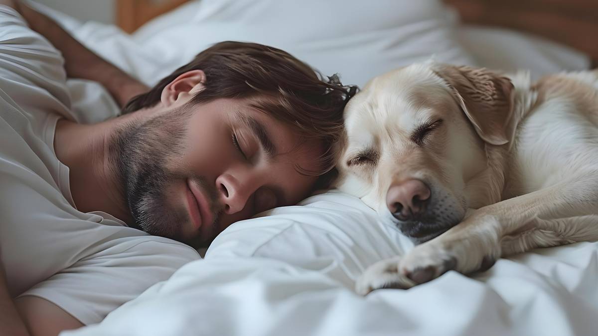 man-dog-nap-bed-cozy-content-home-concept-home-relaxation-man-dog-cozy-moments-contentment-nap-time